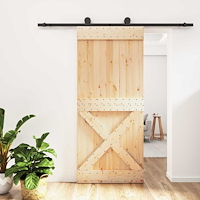 vidaXL Skjutdörr Naturlig och svart 90 x 210 cm Massiv furuträdörr