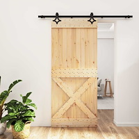 vidaXL Skjutdörr Naturlig och svart 90 x 210 cm Massiv furuträdörr