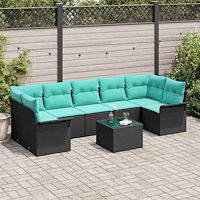 vidaXL Trädgårdsoffset 8 pcs Svart Poly rattan