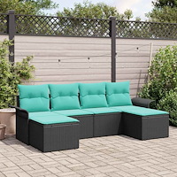vidaXL Trädgårdsoffset med kudde 6 pcs Svart konstrotting