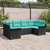 vidaXL Trädgårdsoffset med kudde 6 pcs Svart Poly rattan