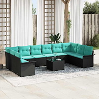 vidaXL Trädgårdsoffset med kudde 11 pcs Svart Poly rattan