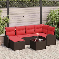 vidaXL Trädgårdsoffset med kudde 7 pcs Brun Poly Rattan
