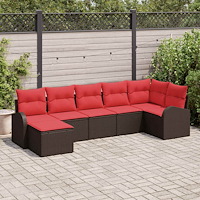 vidaXL Trädgårdsoffset med kudde 7 pcs Brun Poly rattan
