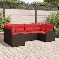 vidaXL Trädgårdsoffset med kudde 6 pcs Brun Poly Rattan