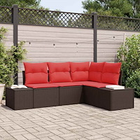 vidaXL Trädgårdsoffset med kudde 4 pcs Brun konstrotting