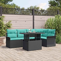 vidaXL Trädgårdsoffset med kudde 6 pcs Svart Poly rattan