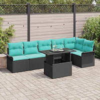vidaXL Trädgårdsoffset med kudde 7 pcs Svart Poly rattan