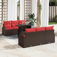 vidaXL Trädgårdsoffset med kudde 7 pcs Brun Poly rattan