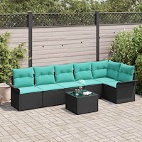 vidaXL Trädgårdsoffset med kudde med lagring 7 pcs Svart Poly rattan