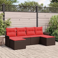 vidaXL Trädgårdsoffset med kudde med lagring 6 pcs Brun Poly rattan