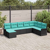 vidaXL Trädgårdsoffset med kudde med lagring 8 pcs Svart Poly rattan
