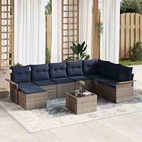 vidaXL Trädgårdsoffset med kudde med lagring 9 pcs Grå Poly rattan