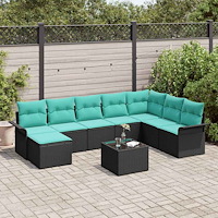 vidaXL Trädgårdsoffset med kudde med lagring 9 pcs Svart Poly rattan
