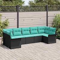 vidaXL Trädgårdsoffset med lagring 7 pcs Svart Poly rattan