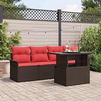 vidaXL Trädgårdsoffset med kudde med lagring 5 pcs Brun Poly rattan