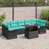vidaXL Trädgårdsoffset med kudde med lagring 8 pcs Svart Poly Rattan