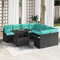 vidaXL Trädgårdsoffset med kudde med lagring 9 pcs Svart Poly Rattan