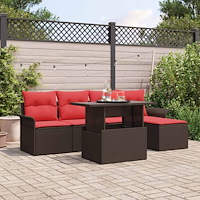 vidaXL Trädgårdsoffset med kudde med lagring 6 pcs Brun Poly rattan