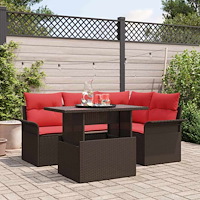 vidaXL Trädgårdsoffset med kudde med lagring 5 pcs Brun Poly Rattan