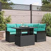 vidaXL Trädgårdsoffset med kudde med lagring 5 pcs Svart Poly Rattan
