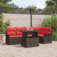 vidaXL Trädgårdsoffset med kudde med lagring 6 pcs Brun Poly Rattan
