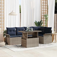 vidaXL Trädgårdsoffset med kudde med lagring 6 pcs Grå Poly Rattan