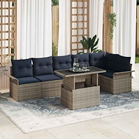 vidaXL Trädgårdsoffset med kudde med lagring 7 pcs Grå Poly rattan