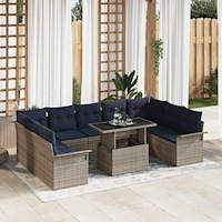 vidaXL Trädgårdsoffset med kudde med kudde 10 pcs Grå Poly Rattan