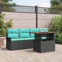 vidaXL Trädgårdsoffset med lagring 5 pcs Svart Poly rattan