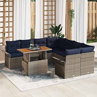 vidaXL Trädgårdsoffset med lagring 9 pcs Grå Poly rattan