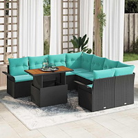 vidaXL Trädgårdsoffset med lagring 9 pcs Svart Poly rattan