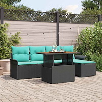 vidaXL Trädgårdsoffset med lagring 6 pcs Svart Poly rattan
