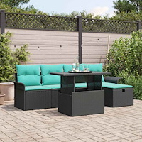 vidaXL Trädgårdsoffset med kudde med lagring 6 pcs Svart Poly rattan