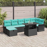 vidaXL Trädgårdsoffset med kudde med lagring 8 pcs Svart Poly rattan