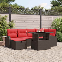 vidaXL Trädgårdsoffset med kudde med lagring 7 pcs Brun Poly rattan