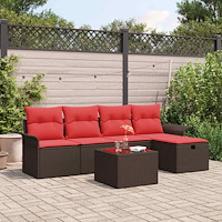 vidaXL Trädgårdsoffset med kudde med lagring 6 pcs Poly rattan