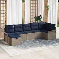 vidaXL Trädgårdsoffset med kudde med lagring 7 pcs Grå Poly rattan