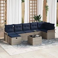 vidaXL Trädgårdsoffset med kudde med lagring 8 pcs Grå Poly rattan