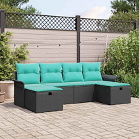 vidaXL Trädgårdsoffset med kudde med lagring 6 pcs Svart Poly rattan