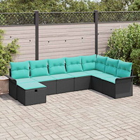 vidaXL Trädgårdsoffset med kudde med lagring 8 pcs Svart Poly rattan