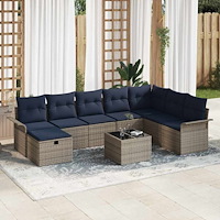 vidaXL Trädgårdsoffset med kudde med lagring 9 pcs Poly rattan