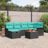 vidaXL Trädgårdsoffset med kudde med lagring 7 pcs Svart Poly rattan