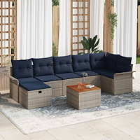vidaXL Trädgårdsoffset med kudde med lagring 8 pcs Grå Poly rattan