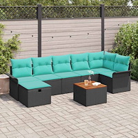 vidaXL Trädgårdsoffset med kudde med lagring 8 pcs Svart Poly rattan