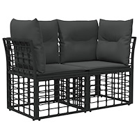 vidaXL Ute-Loveseat med kudde 2 pcs Svart och Mörkgrå konstrotting