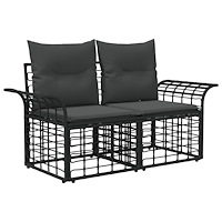 vidaXL Ute-Loveseat med kudde 2 pcs Svart och Mörkgrå konstrotting