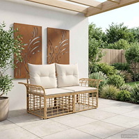 vidaXL Ute-Loveseat med kudde 2 pcs Naturlig och Creamvit konstrotting