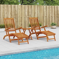 vidaXL Reclining och Fällbar Solstol 2 pcs Naturlig Massivt Akaciaträ