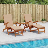 vidaXL Reclining och Fällbar Solstol 3 pcs Taupe Massivt Akaciaträ